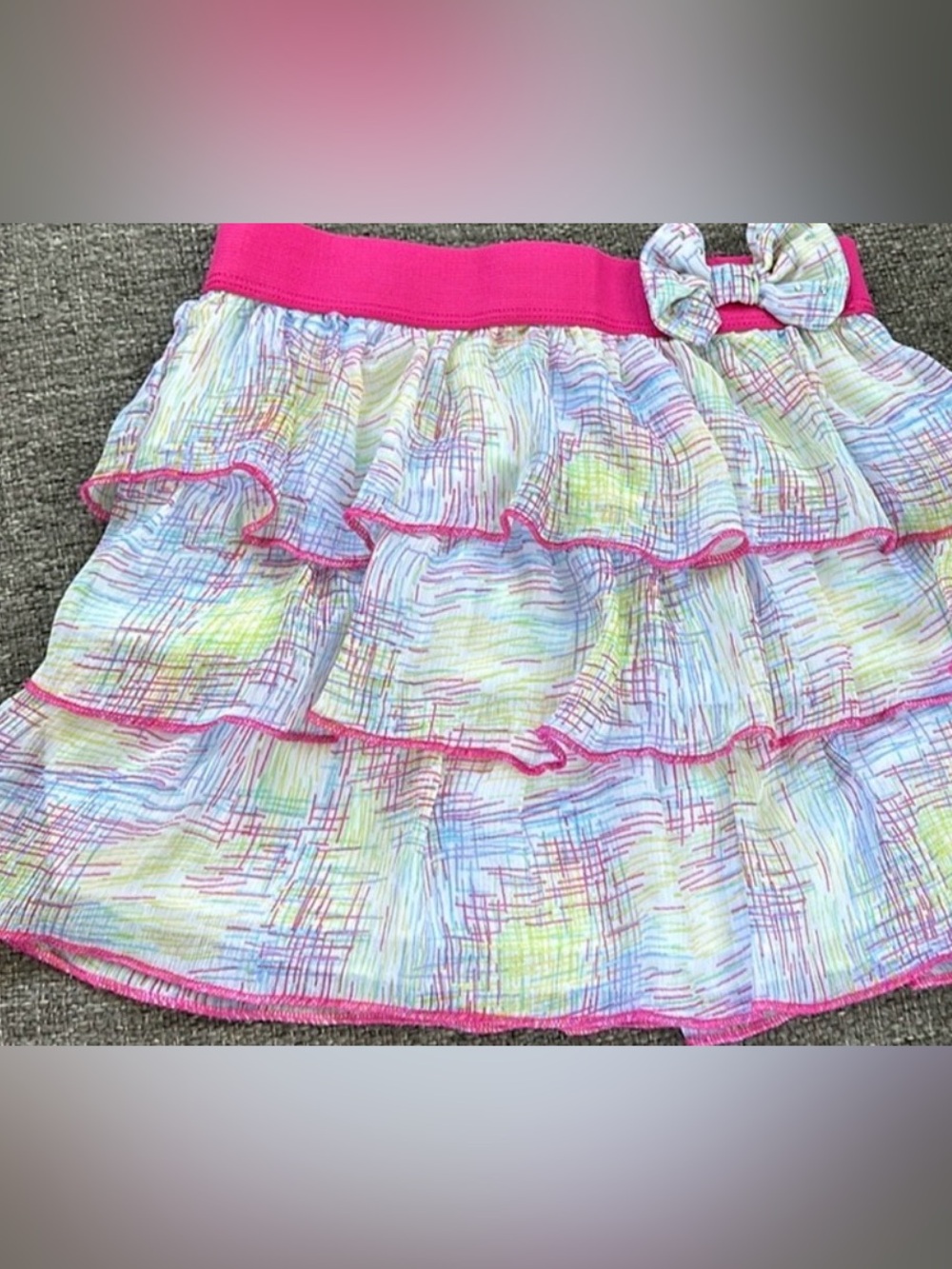 Disney Signed Girls Multi Color Abstract Tiered Ruffle Bow Skirt Size S